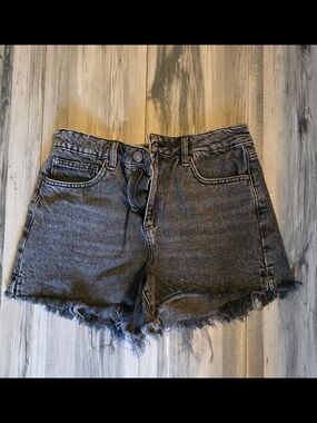 Garage Washed Black Frayed Hem Denim Shorts